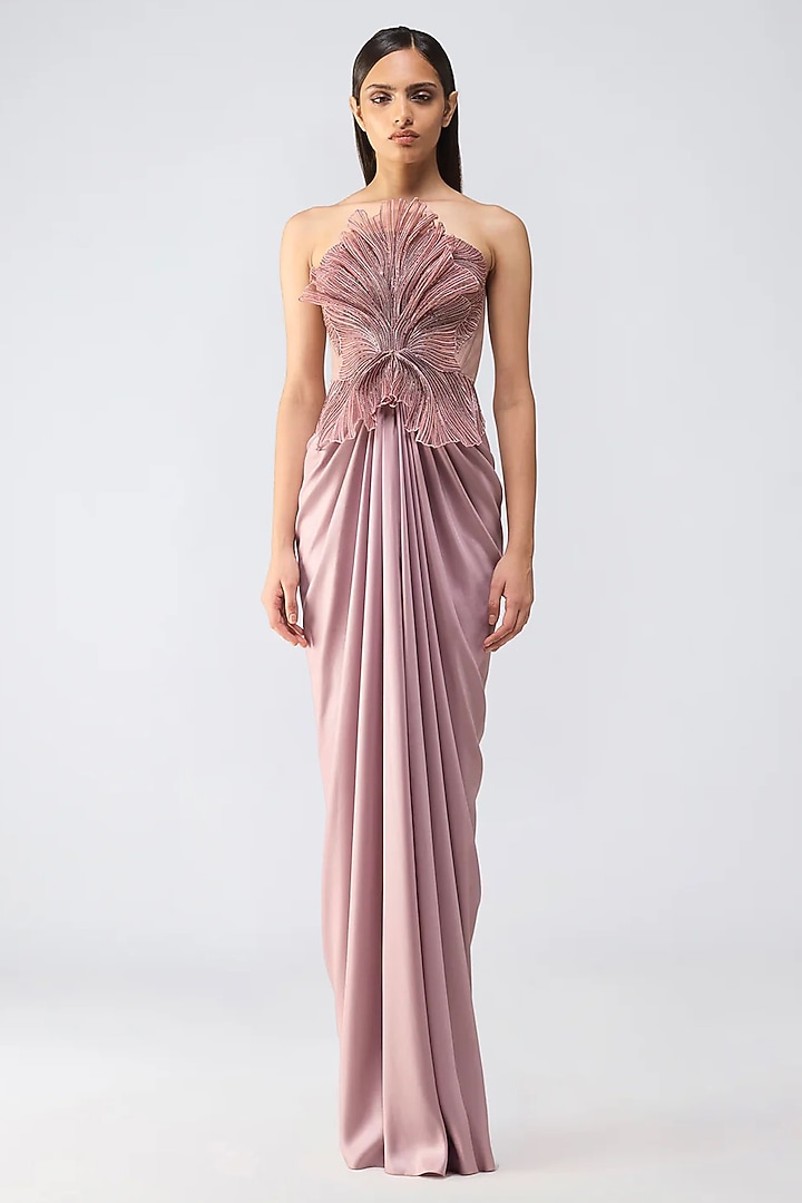 Old Rose Butterfly Net 3D Moulded Wedding Gown by Amit Aggarwal at Pernia's Pop Up Shop