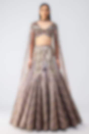 Earth Brown Metallic Handowoven Paneled Bridal Lehenga Set by Amit Aggarwal at Pernia's Pop Up Shop