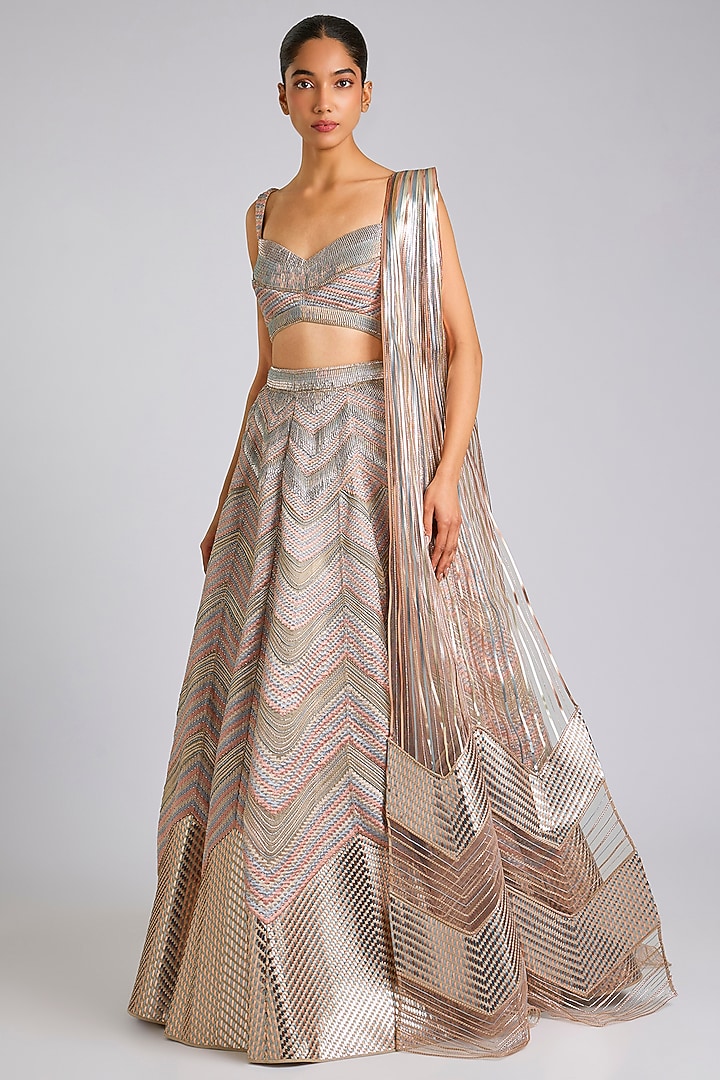 Multi-Colored Metallic Scale Organza Bridal Lehenga Set by Amit Aggarwal at Pernia's Pop Up Shop