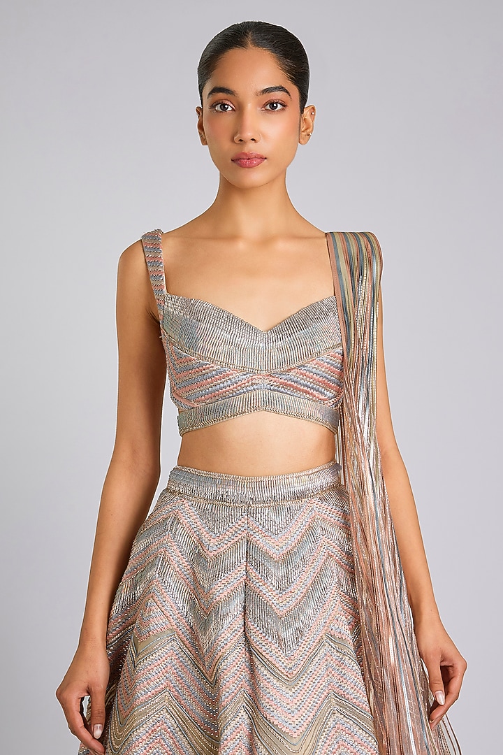 Multi-Colored Metallic Scale Organza Bridal Lehenga Set by Amit Aggarwal at Pernia's Pop Up Shop