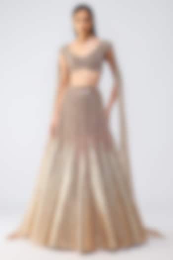 Rose Gold Tulle Crystal Embroidered Bridal Lehenga Set by Amit Aggarwal at Pernia's Pop Up Shop