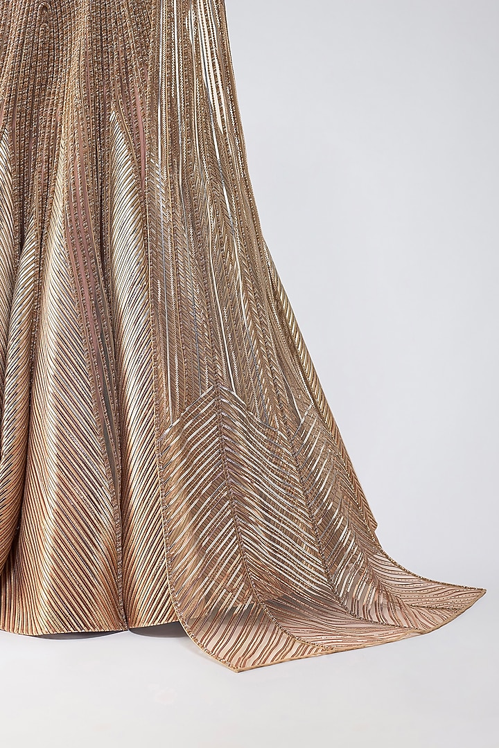 Rose Gold Tulle Crystal Embroidered Bridal Lehenga Set by Amit Aggarwal at Pernia's Pop Up Shop