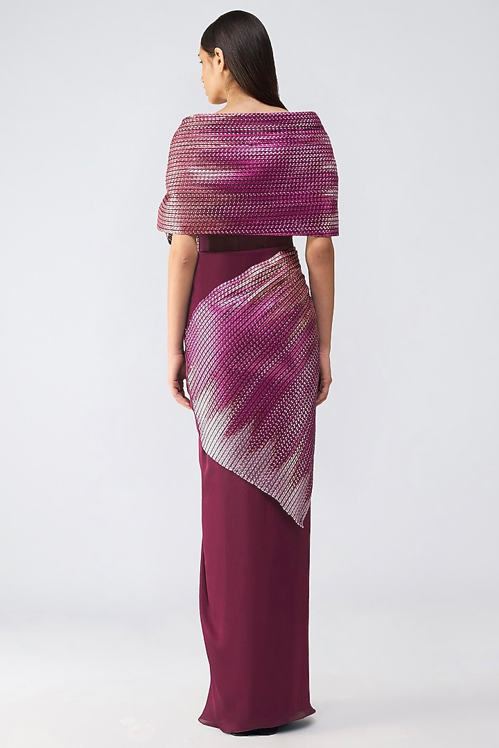 Garnet-Colored Chiffon & Metallic Wedding Gown by Amit Aggarwal at Pernia's Pop Up Shop