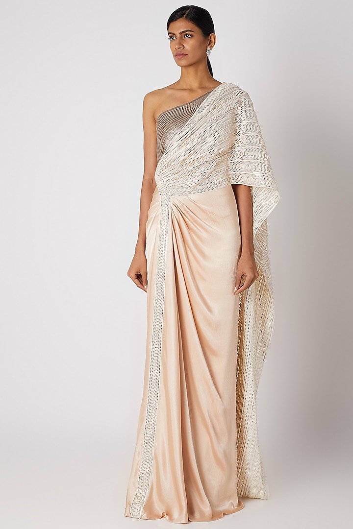 Blush Pink Embroidered Pre-Stitched Saree by Amit Aggarwal