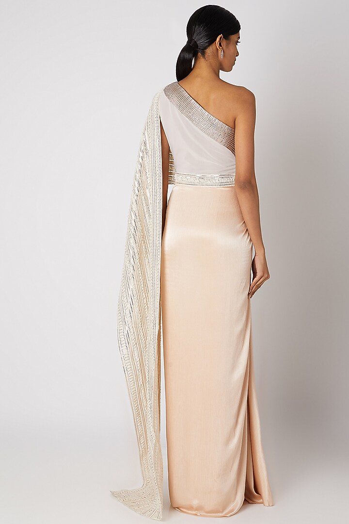 Blush Pink Embroidered Pre-Stitched Reception Saree by Amit Aggarwal at Pernia's Pop Up Shop