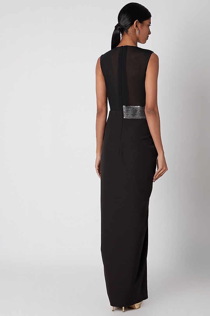 Black Ombre Embroidered Draped Gown by Amit Aggarwal at Pernia's Pop Up Shop