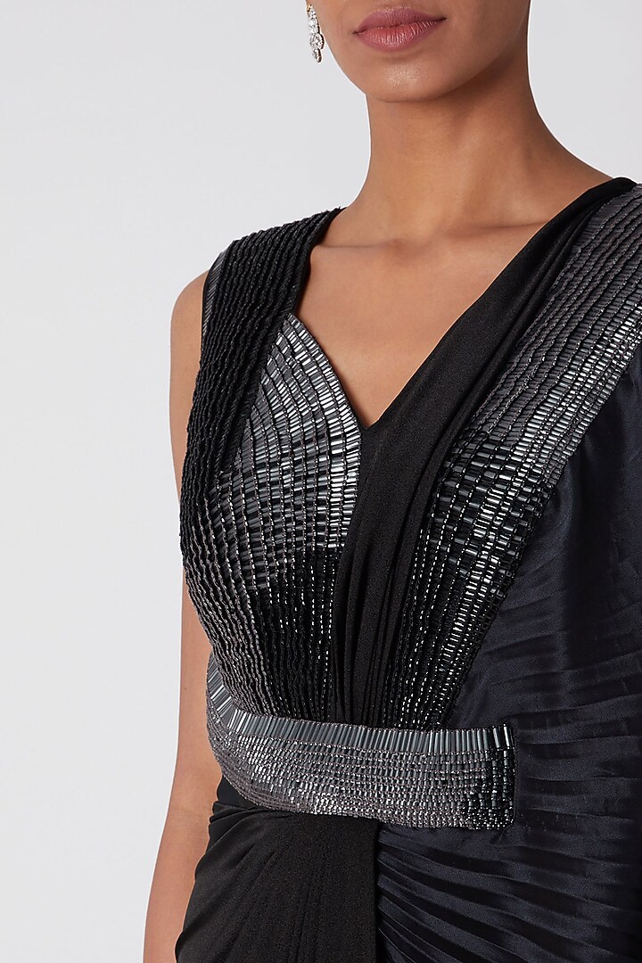 Grey Ombre Embroidered Pre-Stitched Reception Saree by Amit Aggarwal at Pernia's Pop Up Shop