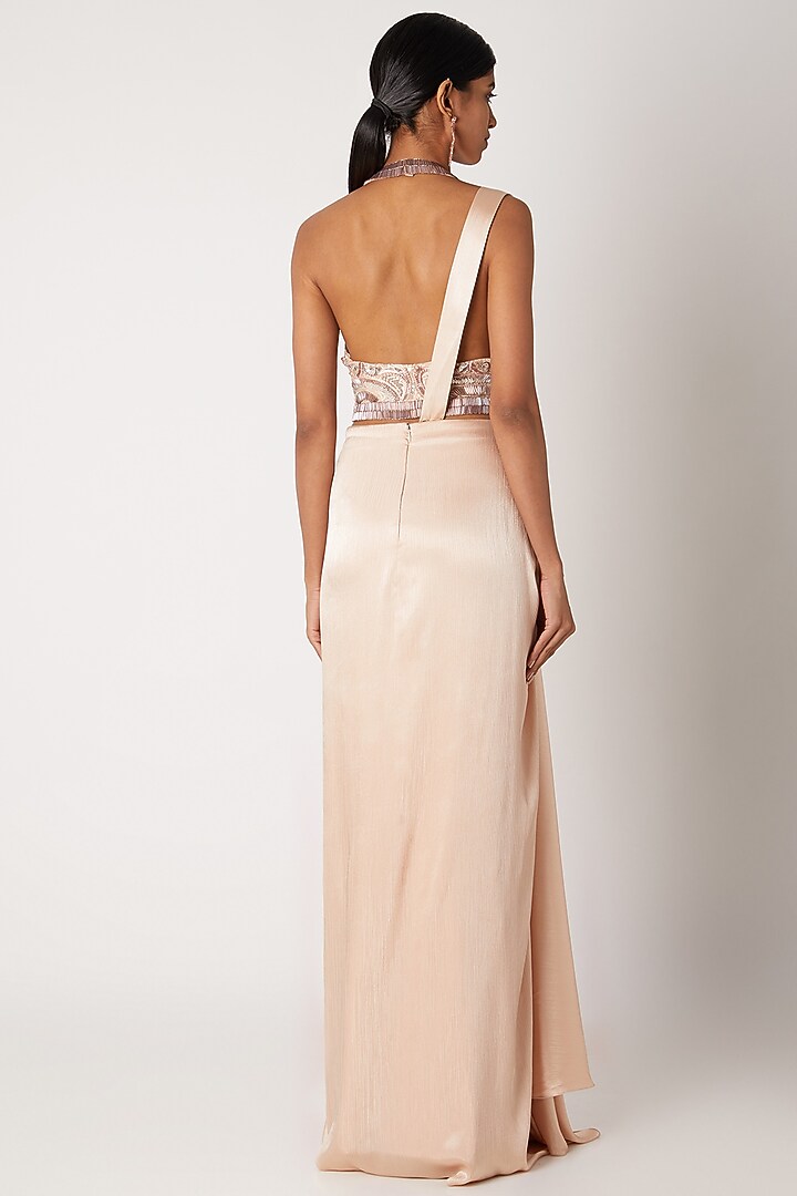 Blush Pink Embroidered Pre-Stitched Reception Saree by Amit Aggarwal at Pernia's Pop Up Shop