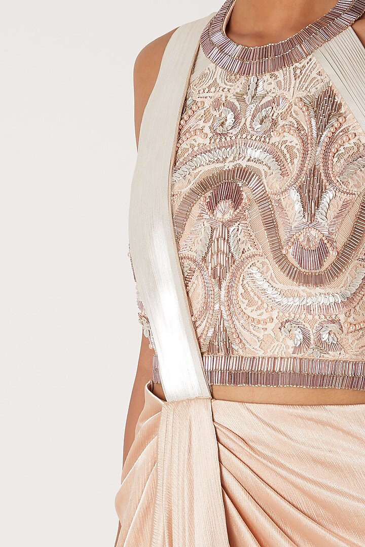 Blush Pink Embroidered Pre-Stitched Reception Saree by Amit Aggarwal at Pernia's Pop Up Shop