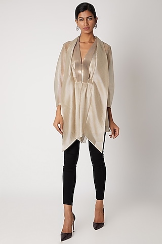 Gold Embroidered Draped Top by Amit Aggarwal