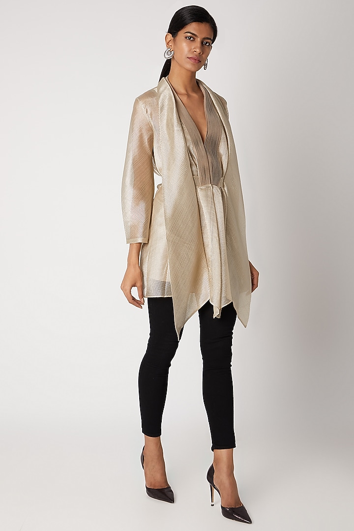 Gold Embroidered Draped Top by Amit Aggarwal at Pernia's Pop Up Shop