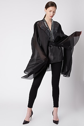 Black Nalki Embroidered Top by Amit Aggarwal