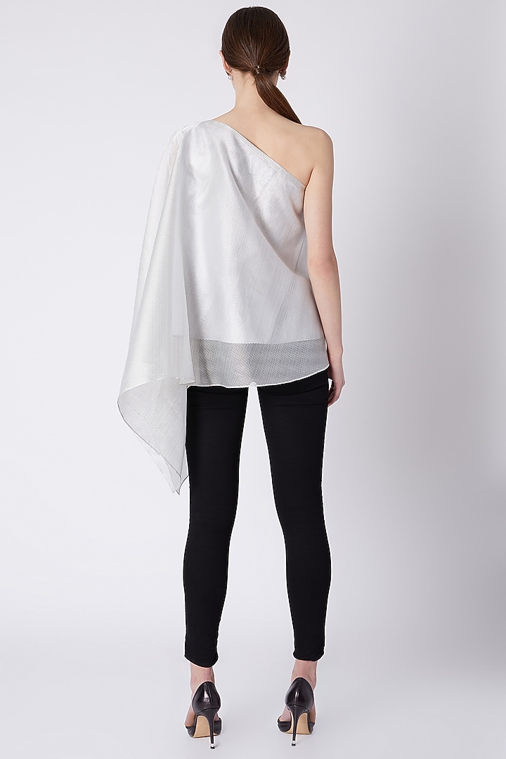 Silver Draped Embroidered Top by Amit Aggarwal at Pernia's Pop Up Shop