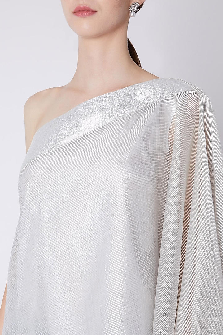 Silver Draped Embroidered Top by Amit Aggarwal at Pernia's Pop Up Shop