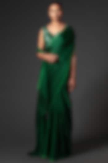Emerald Green Embroidered Saree Set by Amit Aggarwal
