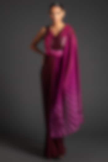 Plum Ombre Pre-Stitched Saree by Amit Aggarwal