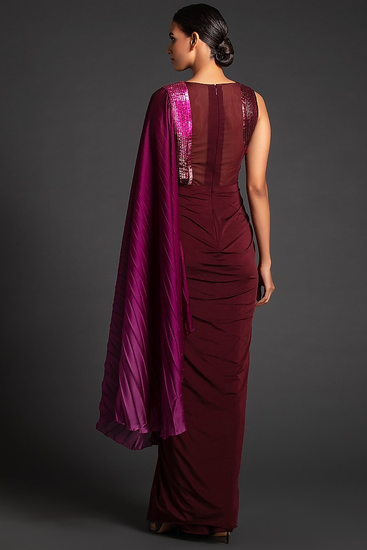 Plum Ombre Pre-Stitched Reception Saree by Amit Aggarwal at Pernia's Pop Up Shop