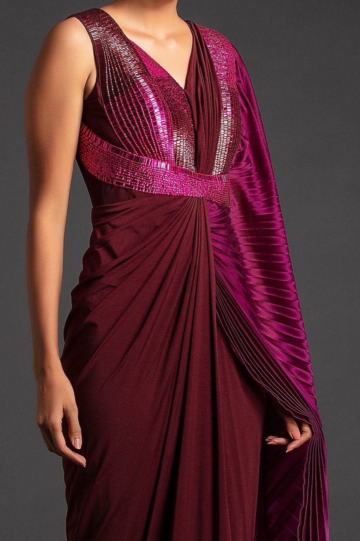Plum Ombre Pre-Stitched Reception Saree by Amit Aggarwal at Pernia's Pop Up Shop