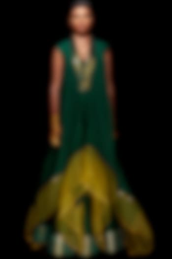 Emerald Green & Yellow Pant Set by Amit Aggarwal at Pernia's Pop Up Shop