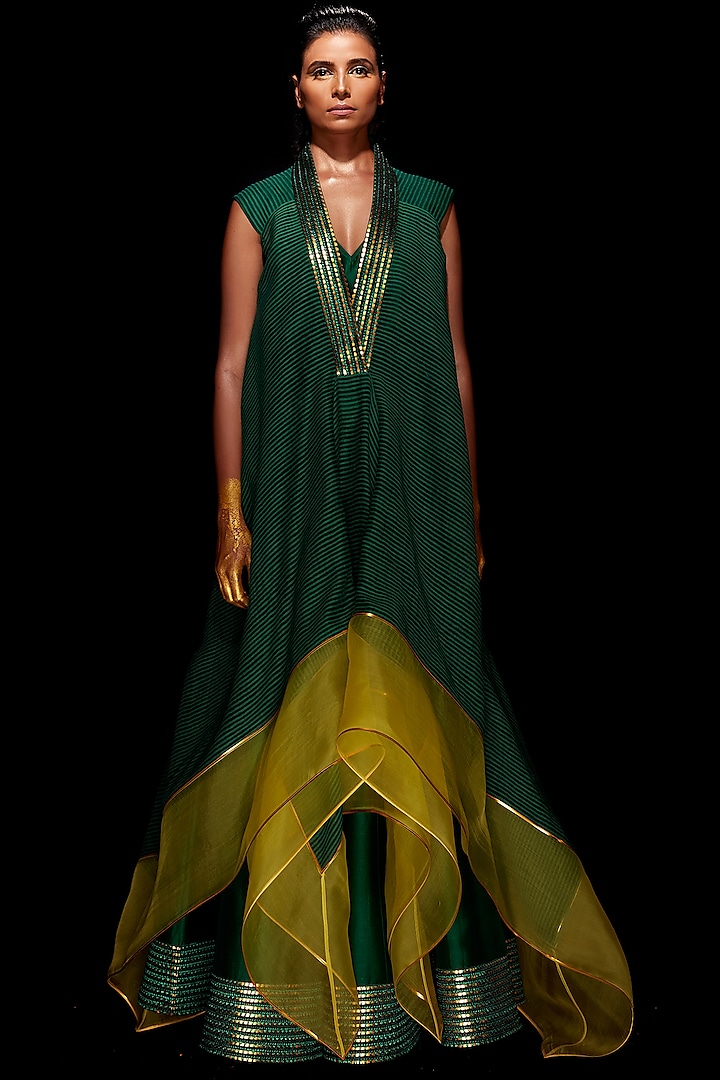 Emerald Green & Yellow Pant Set by Amit Aggarwal at Pernia's Pop Up Shop