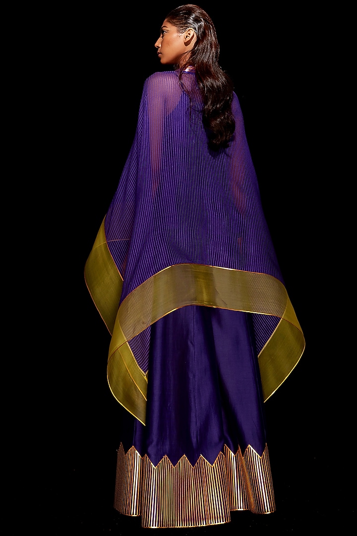 Purple & Gold Striped Cape Set by Amit Aggarwal at Pernia's Pop Up Shop