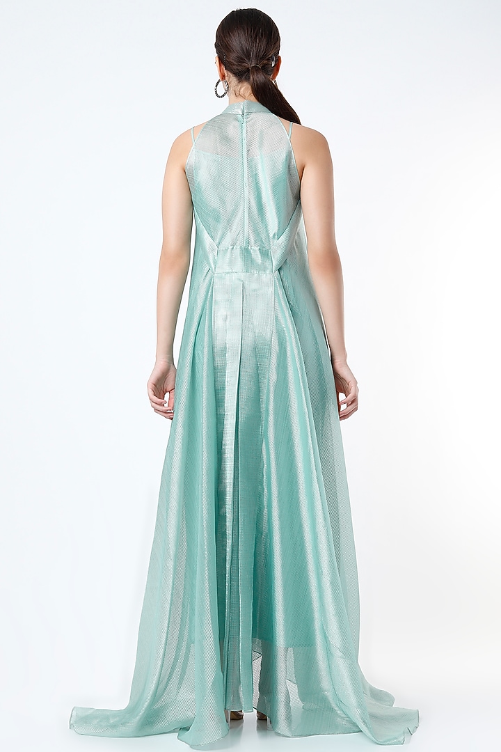 Metallic Blue Halter Neck Cocktail Dress by Amit Aggarwal at Pernia's Pop Up Shop