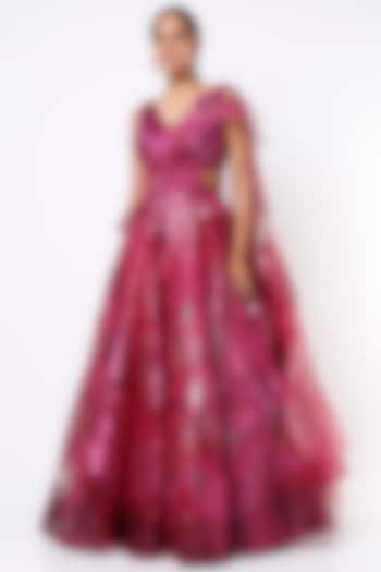 Fuchsia Metallic Bridal Lehenga Set by Amit Aggarwal at Pernia's Pop Up Shop