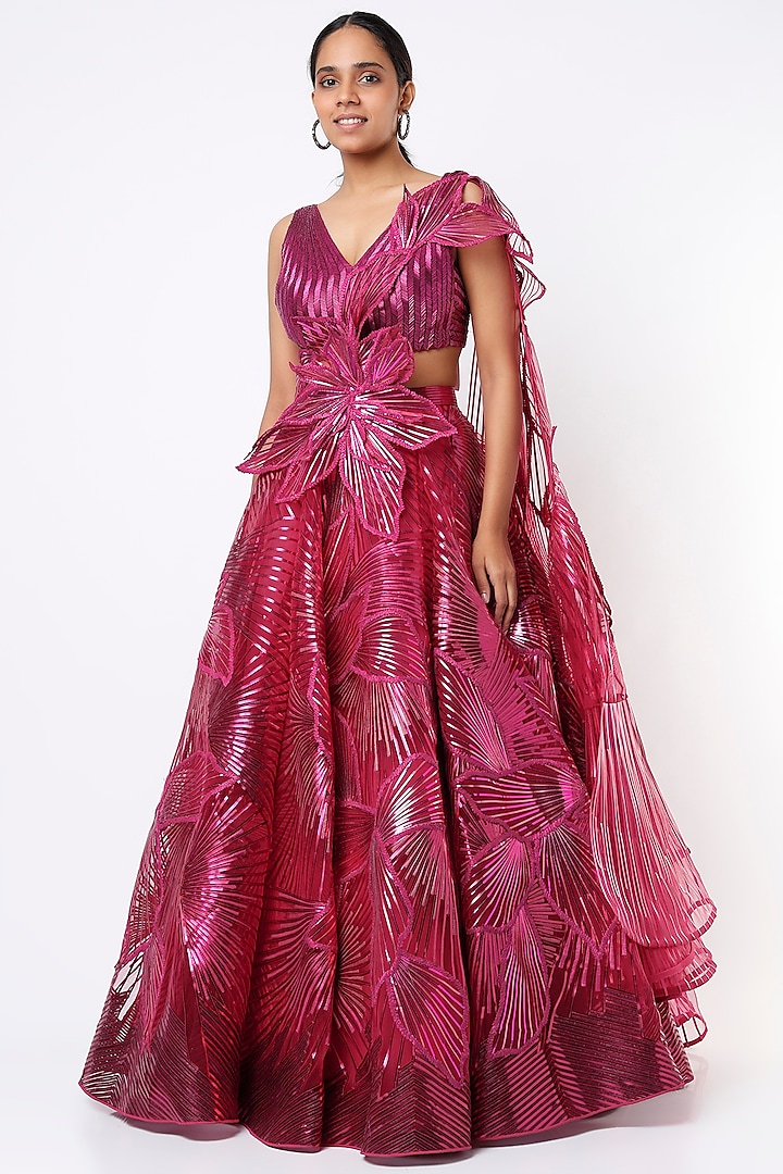 Fuchsia Metallic Bridal Lehenga Set by Amit Aggarwal at Pernia's Pop Up Shop