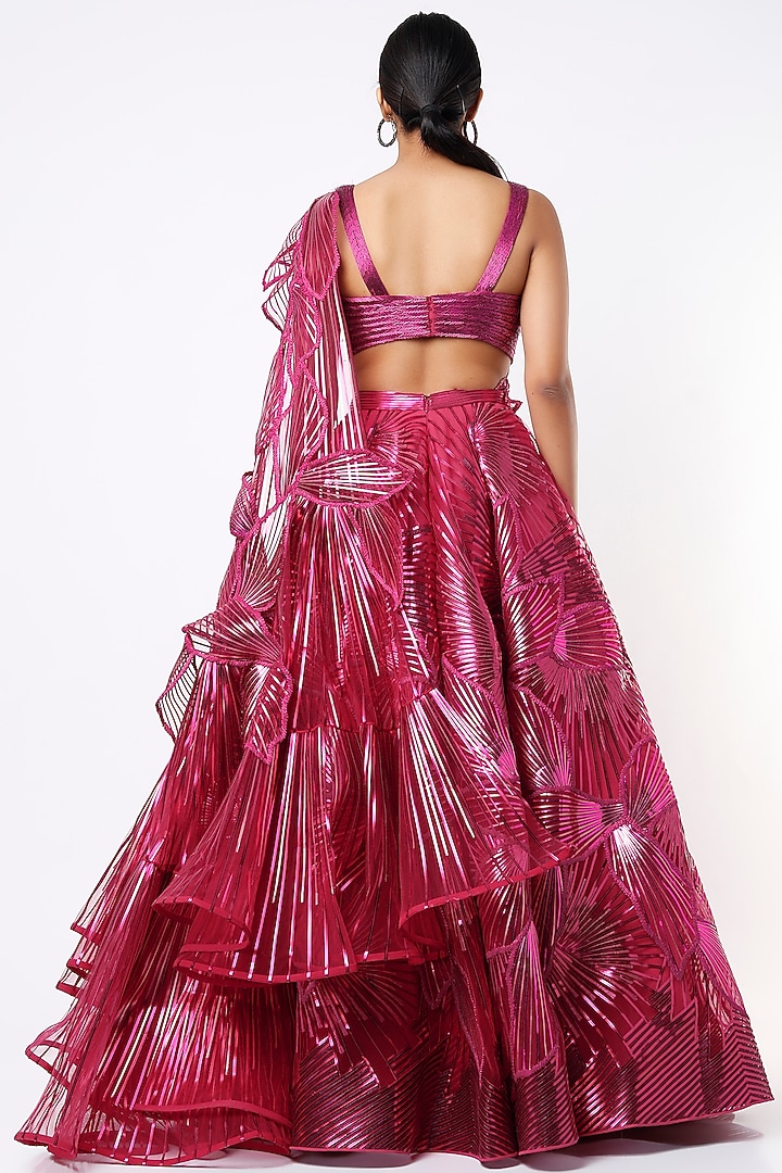 Fuchsia Metallic Bridal Lehenga Set by Amit Aggarwal at Pernia's Pop Up Shop