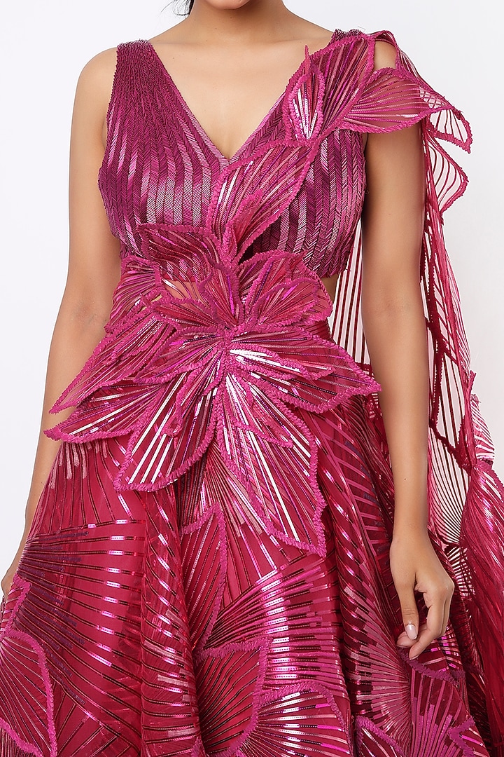 Fuchsia Metallic Bridal Lehenga Set by Amit Aggarwal at Pernia's Pop Up Shop