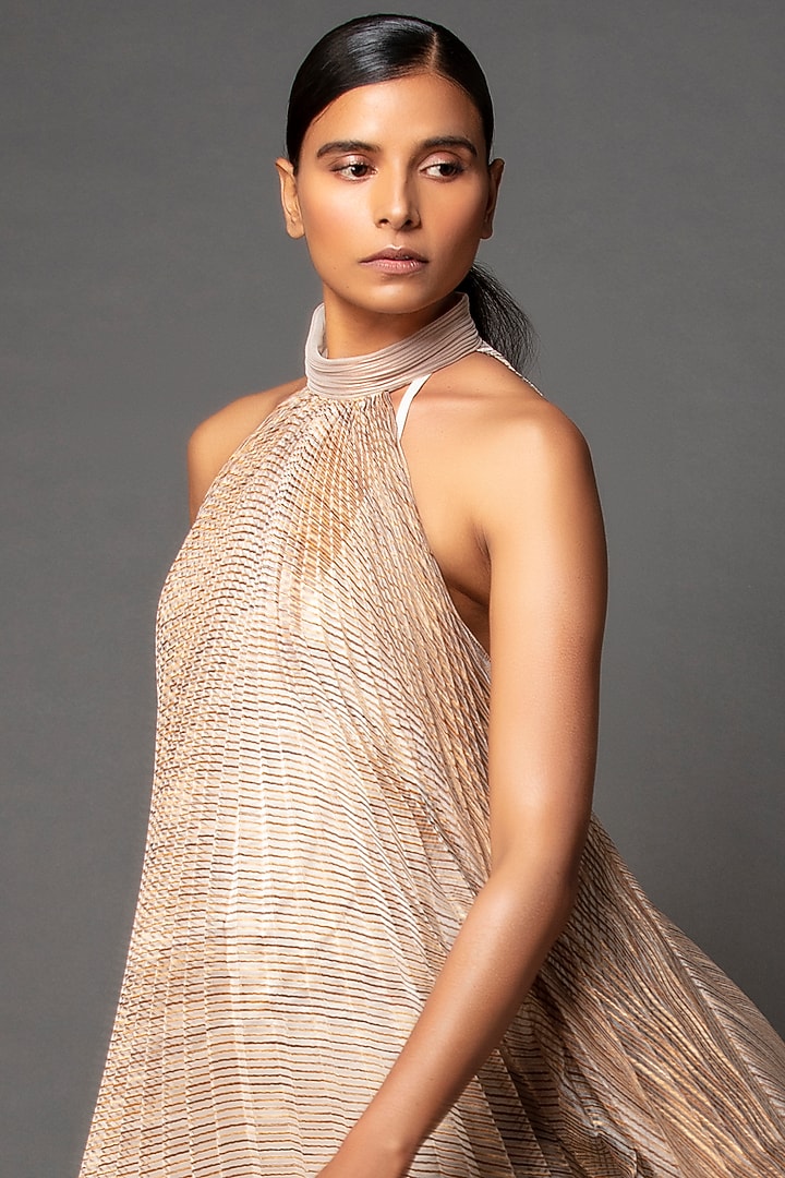 Beige Halter Vacation Dress by Amit Aggarwal at Pernia's Pop Up Shop