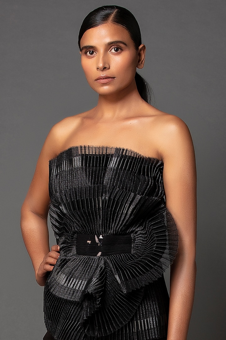 Black Ruffled Party Wear Dress by Amit Aggarwal at Pernia's Pop Up Shop