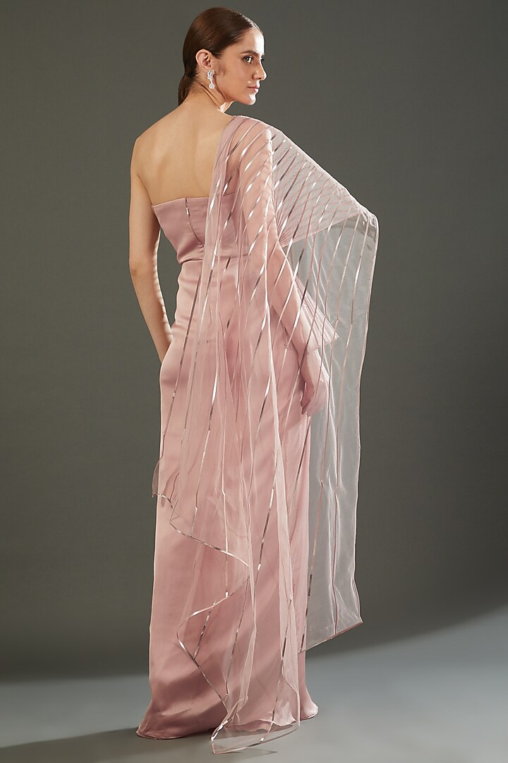 Blush Pink Embroidered Draped Wedding Gown by Amit Aggarwal at Pernia's Pop Up Shop