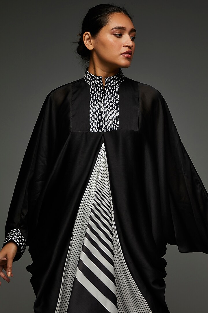 Black Chiffon Draped Top by Amit Aggarwal at Pernia's Pop Up Shop