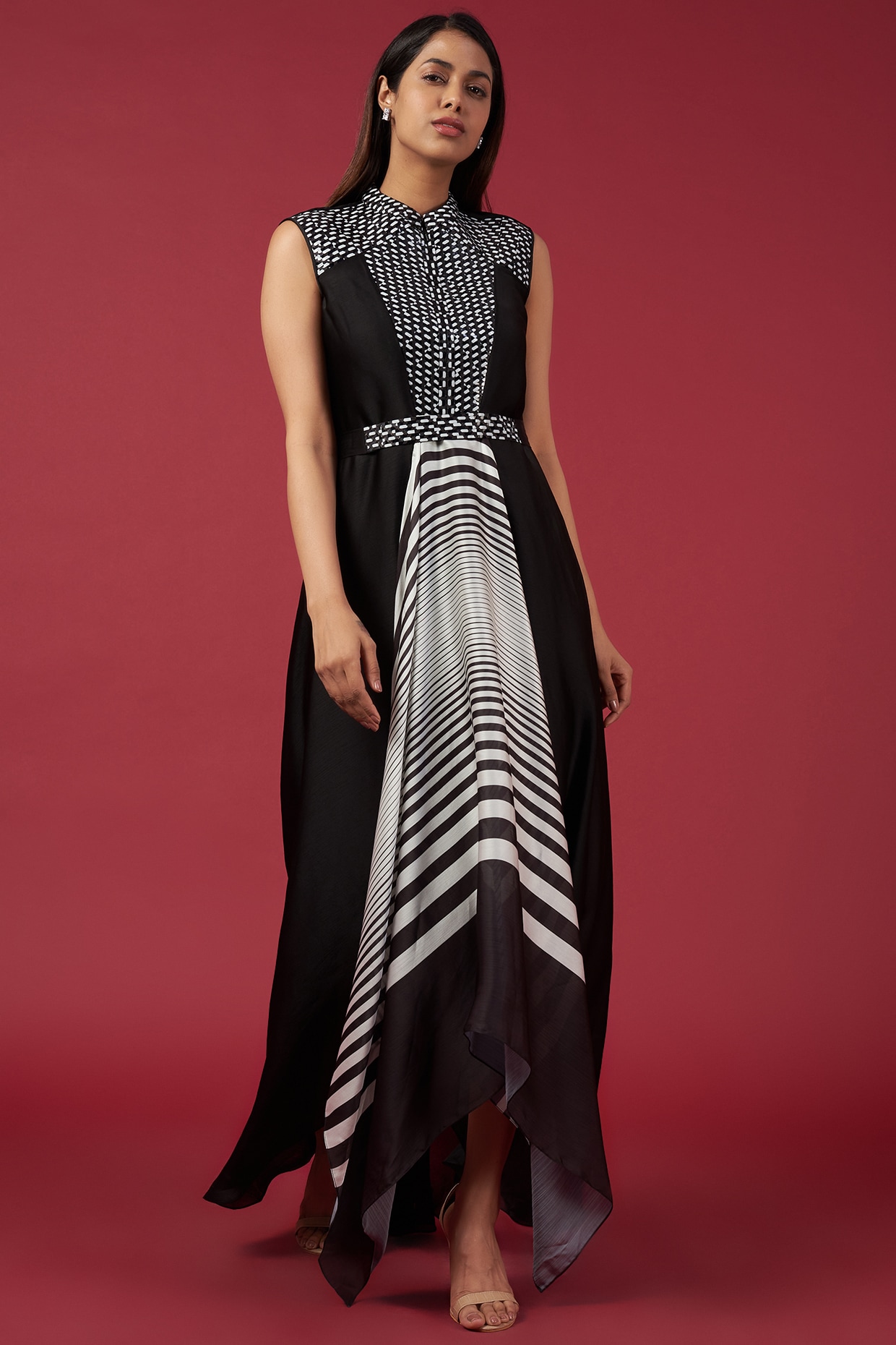 Black and white best sale striped evening dress