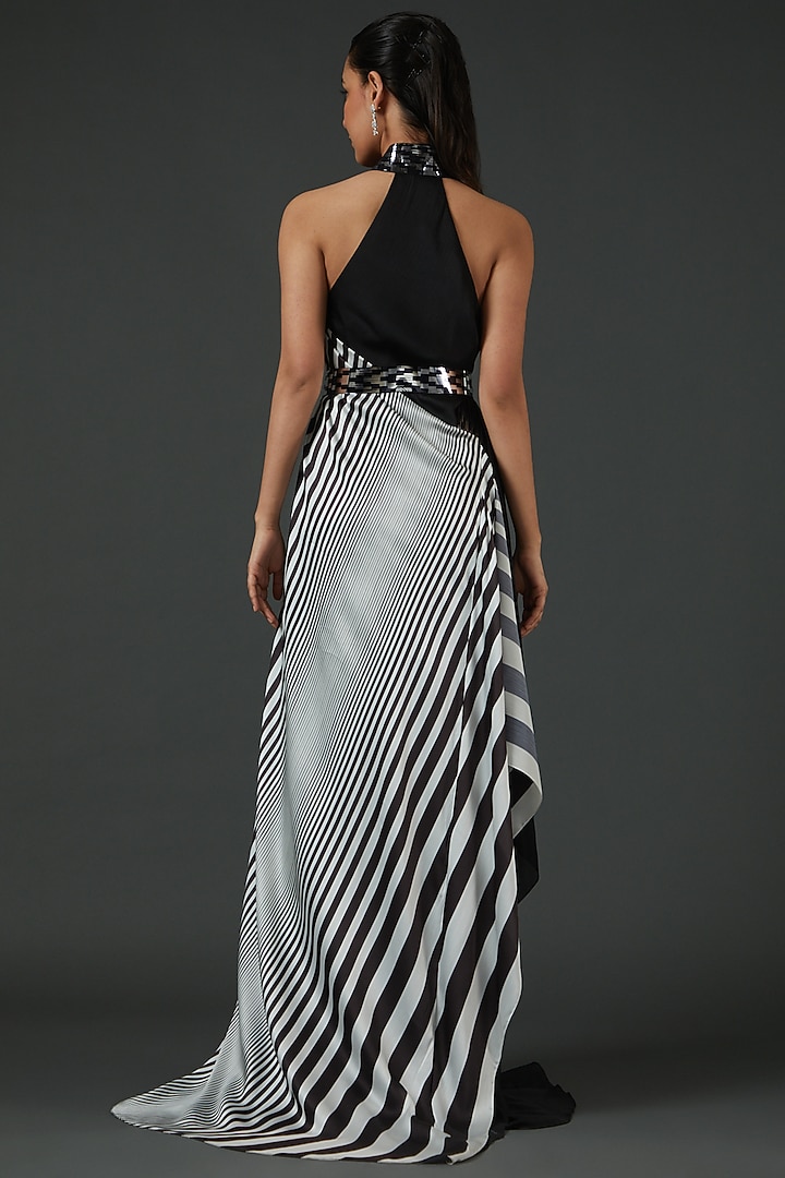 Black & White Chiffon Halter Draped Cocktail Dress by Amit Aggarwal at Pernia's Pop Up Shop