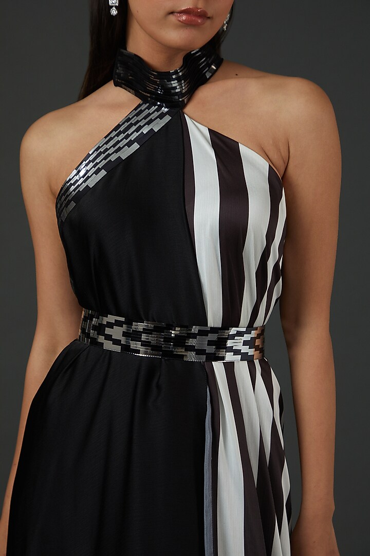 Black & White Chiffon Halter Draped Cocktail Dress by Amit Aggarwal at Pernia's Pop Up Shop