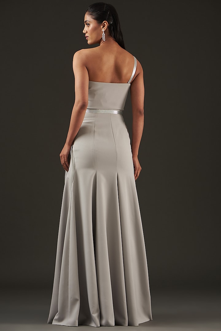 Silver Banana Crepe Wedding Gown by Amit Aggarwal at Pernia's Pop Up Shop