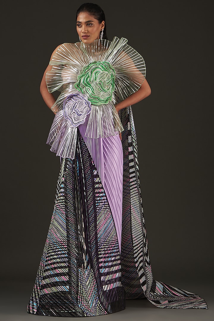 Multi-Colored Mesh & Metallic Polymer Wedding Gown by Amit Aggarwal at Pernia's Pop Up Shop