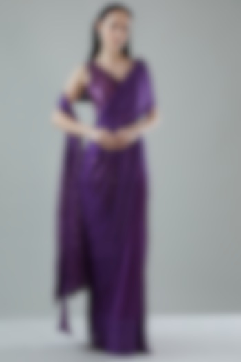 Purple Tulle & Georgette Pre-Stitched Reception Saree Set by Amit Aggarwal at Pernia's Pop Up Shop