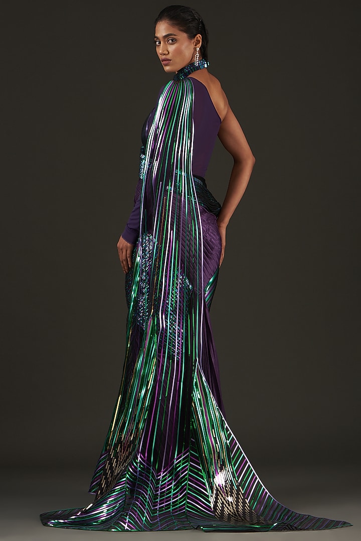 Purple Crinkled Chiffon Bridal Gown by Amit Aggarwal at Pernia's Pop Up Shop