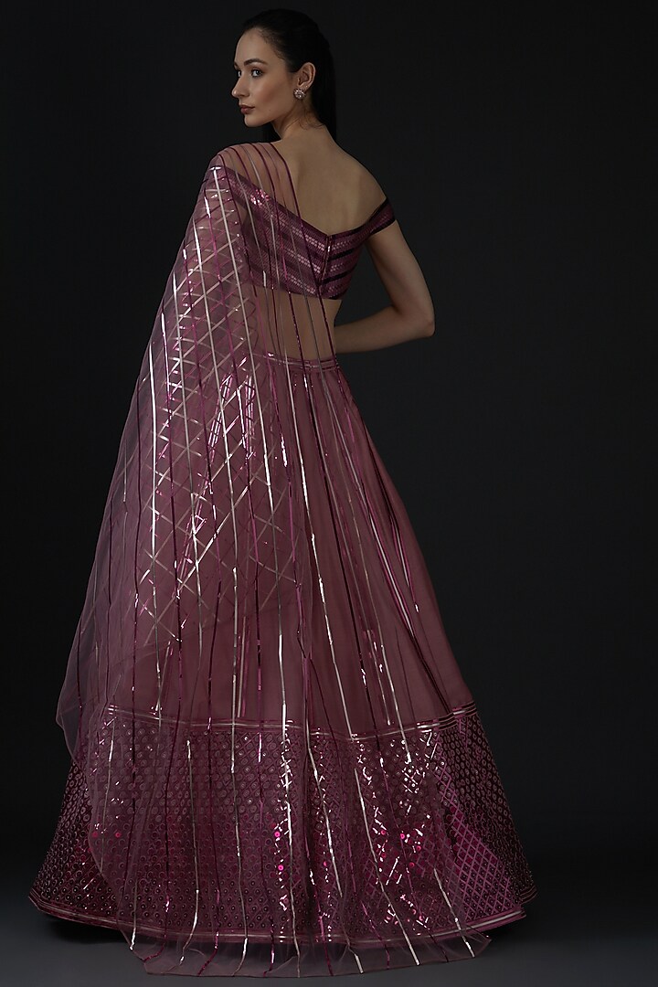 Blush Pink Striped & Tulle Bridal Lehenga Set by Amit Aggarwal at Pernia's Pop Up Shop