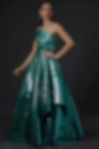 Emerald Green Mesh Gown by Amit Aggarwal