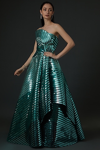 Emerald Green Mesh Gown by Amit Aggarwal