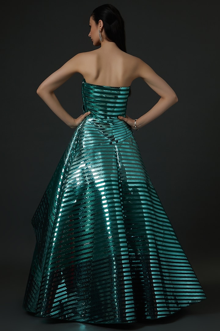 Emerald Green Mesh Bridal Gown by Amit Aggarwal at Pernia's Pop Up Shop