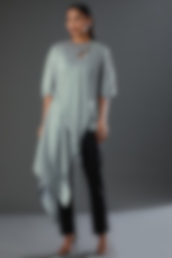 Grey Crinkled Chiffon Top by Amit Aggarwal at Pernia's Pop Up Shop