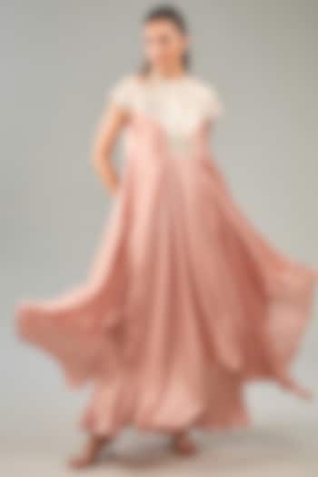 Rose Pink Metallic Polymer & Crepe Chiffon Gown by Amit Aggarwal