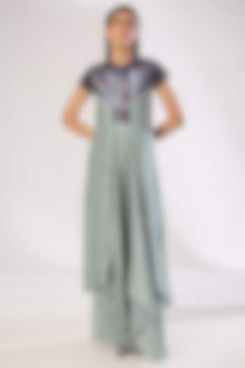 Steel Grey Metallic Polymer & Crepe Chiffon Maxi Cocktail Dress by Amit Aggarwal at Pernia's Pop Up Shop