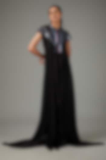 Black Metallic Polymer & Crepe Chiffon Gown by Amit Aggarwal