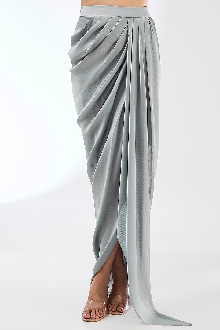 Steel Grey Satin Chiffon Cape Set by Amit Aggarwal at Pernia's Pop Up Shop